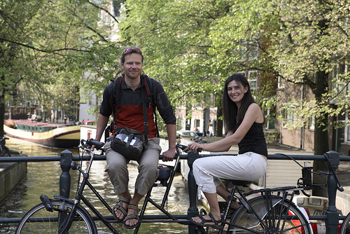 Lounging on a random tandem bike in Amsterdam. Photo by Claire